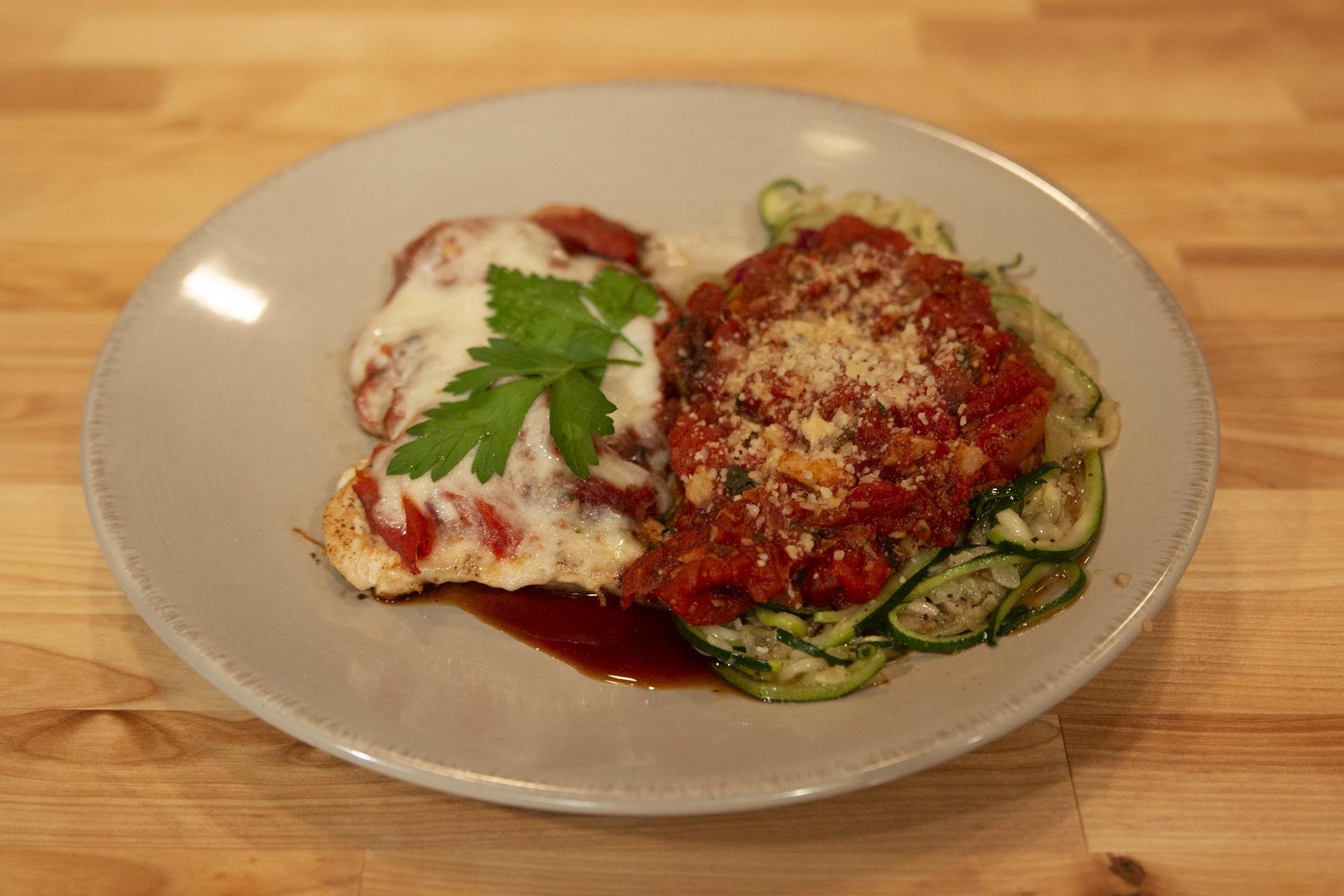 Chicken Parmesan with Zucchini Noodles Marinara